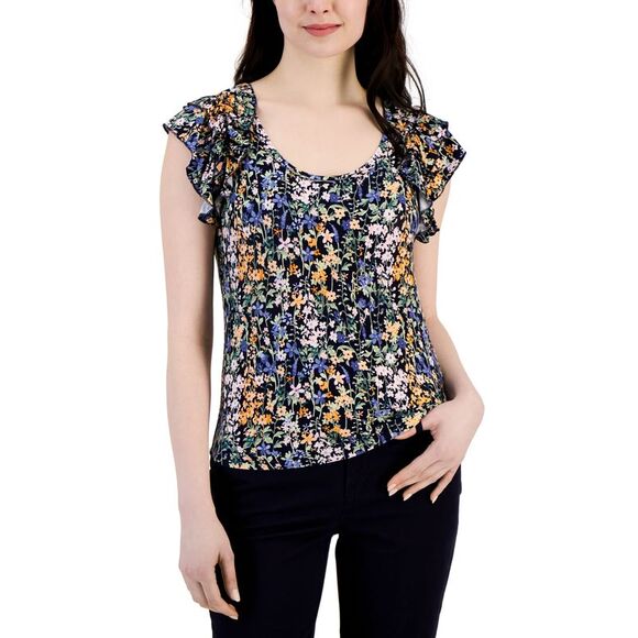 Women's Flutter-Sleeve Floral Top - Picture 1 of 1